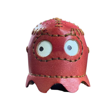Orange Pac-Man Ghost Pincushion Clyde | Retro Arcade Leather Pin Holder