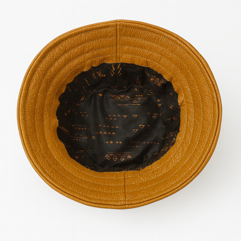 Handmade Leather Bucket Hat | Pebbled Leather Hat with Cotton Lining (Brown)