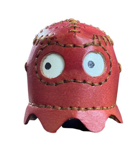 Orange Pac-Man Ghost Pincushion Clyde | Retro Arcade Leather Pin Holder