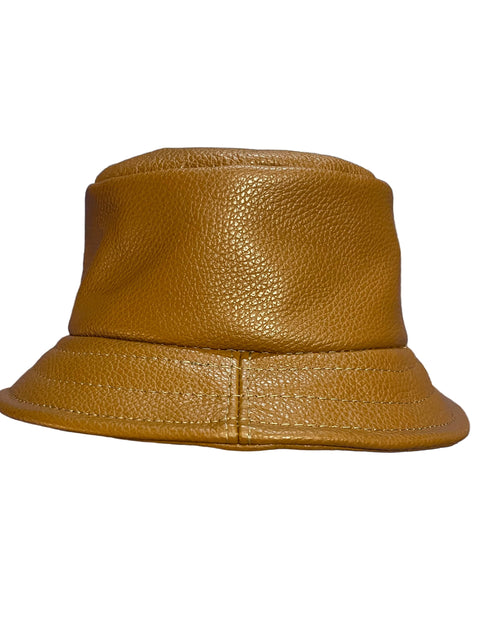 Handmade Leather Bucket Hat | Pebbled Leather Hat with Cotton Lining (Brown)