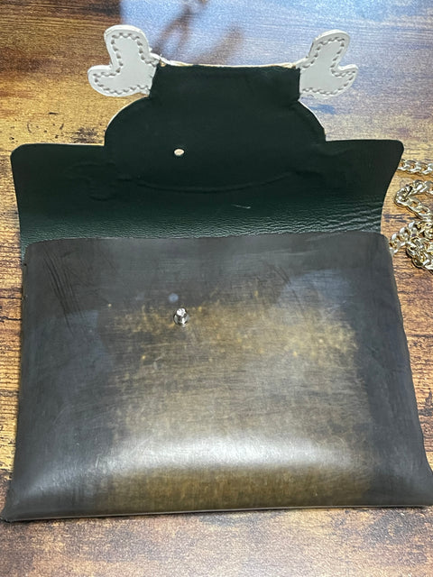 Handmade Skull Leather Crossbody Bag | Gothic Envelope Clutch with Chain