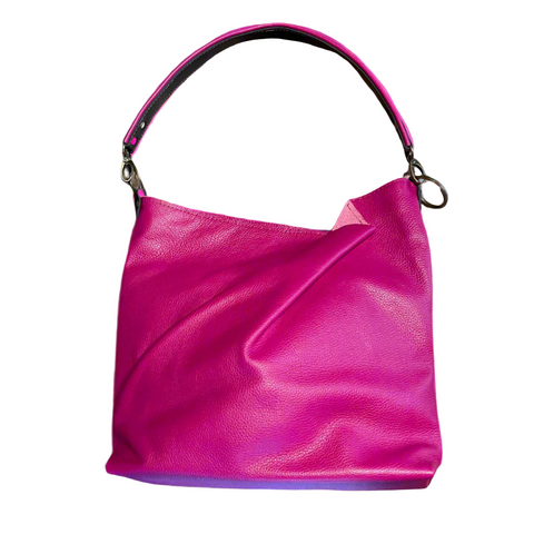 slouchy pink leather tote with folded detail