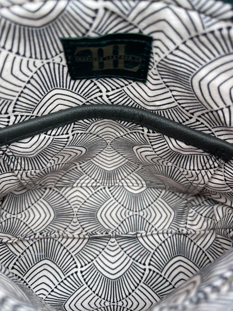 Handmade Black Pebbled Leather Bag – Cowhide Purse with Collar Detail, Rolled Top Handle and Crossbody Strap