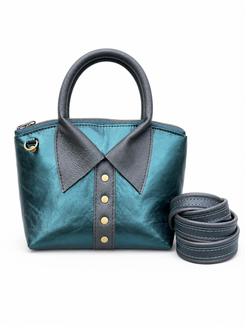 Handmade Emerald Teal Lambskin Crossbody Bag | Designer Deadstock Leather