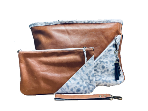 Inspired Tote and Rose Wristlet | Custom-Made | White & Gray Corner