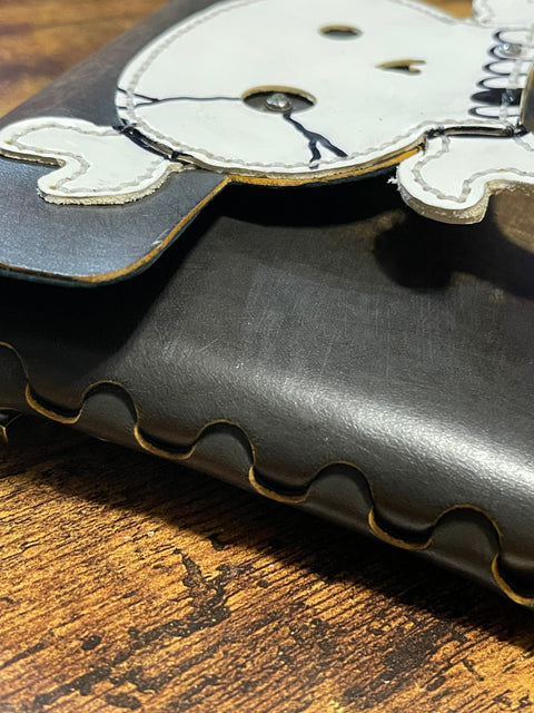 Handmade Skull Leather Crossbody Bag | Gothic Envelope Clutch with Chain