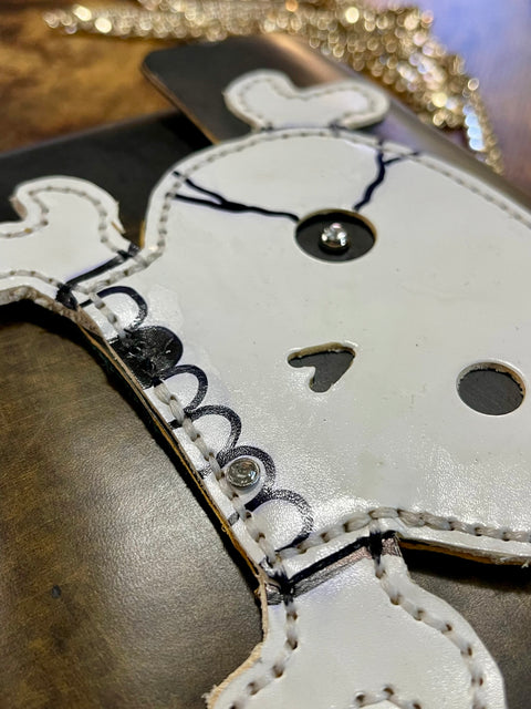 Handmade Skull Leather Crossbody Bag | Gothic Envelope Clutch with Chain