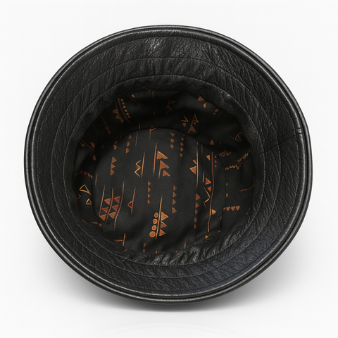 Handmade Leather Bucket Hat | Pebbled Leather Hat with Cotton Lining (Black)