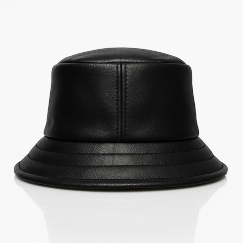 Handmade Leather Bucket Hat | Pebbled Leather Hat with Cotton Lining (Black)
