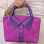 Handmade Magenta Suede Bag – Two-Tone Leather Purse with Purple Collar, Rolled Top Handle and Crossbody Strap