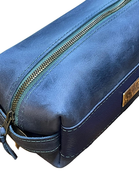 The Store It (Blue) | Handmade Leather Dopp Kit | Premium Leather Travel Toiletry Bag