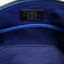 Inspired Leather Co. label inside royal blue lambskin bag with wool lining and slip pocket