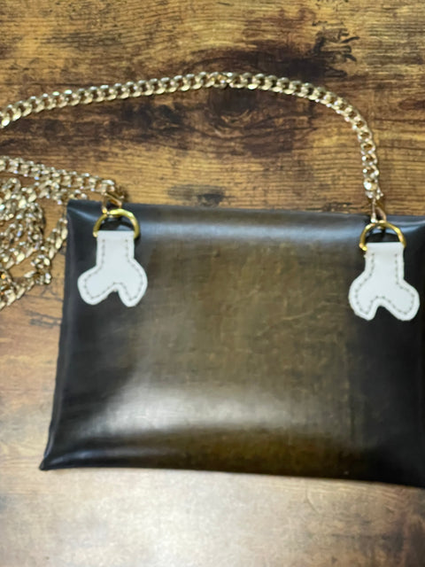 Handmade Skull Leather Crossbody Bag | Gothic Envelope Clutch with Chain